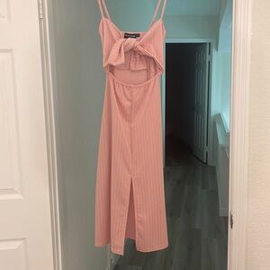 Pretty Little Thing pink pinstriped tie dress